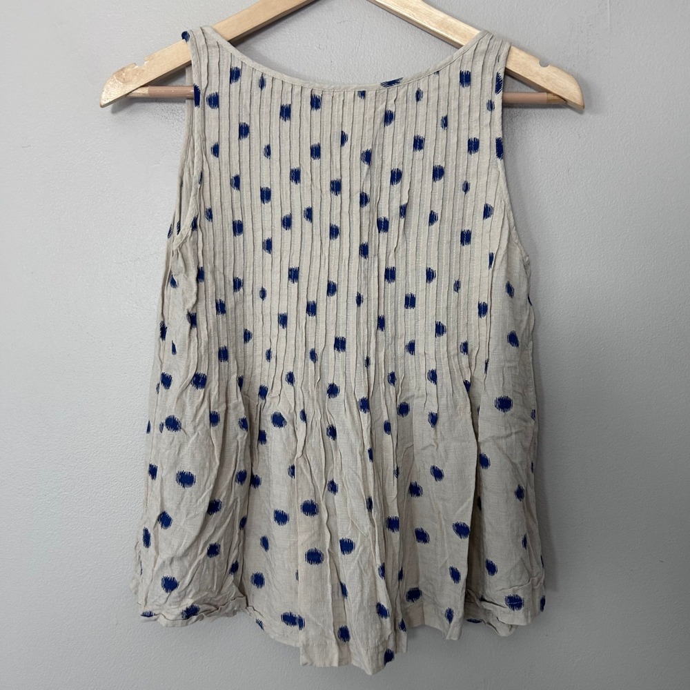 Maeve Saona Swing Tank Womens 0 Beige Blue Polka Dot Peplum Boho Anthropologie - Picture 2 of 7